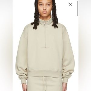 Essentials Fear of God Beige Half Zip Pullover Sweatshirt fits oversized for XS